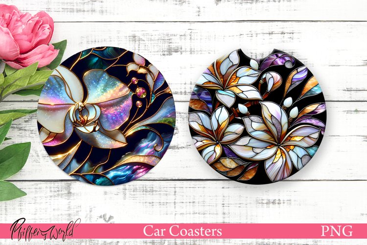 Car Coasters | Pearl Flowers | Pink Flowers Designs