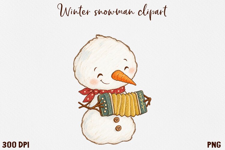 Cute Winter Snowman Clipart, Cozy Christmas Snowman PNG. example image 1