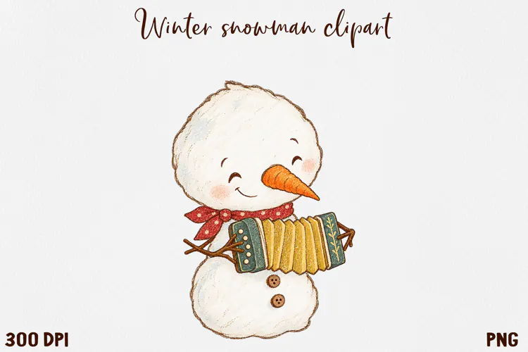Cute Winter Snowman Clipart, Cozy Christmas Snowman PNG.