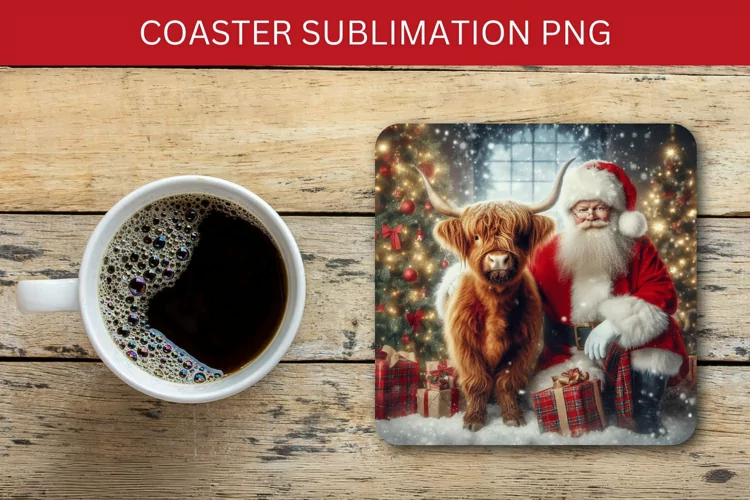 square coaster - santa claus and highland cow