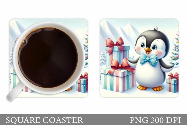 Cute Penguin Coaster Design. Christmas Coaster Sublimation