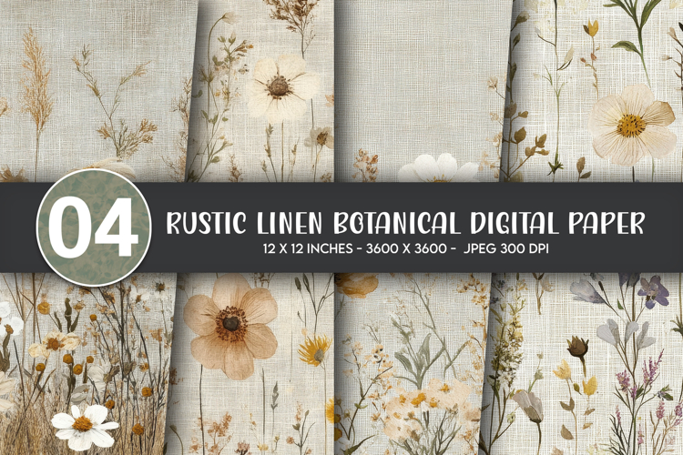 Rustic Linen Botanical Digital Paper