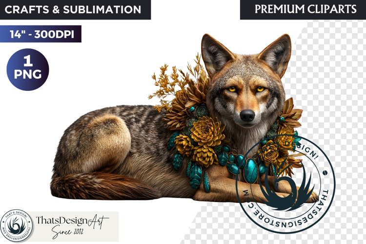 Floral Wolf Fantasy clipart, Botanical Wildlife Graphics PNG