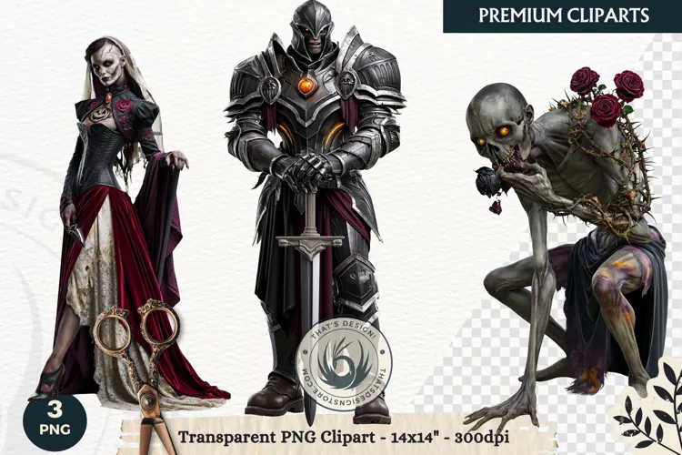 Dark Fantasy Halloween characters Clipart PNG sublimation
