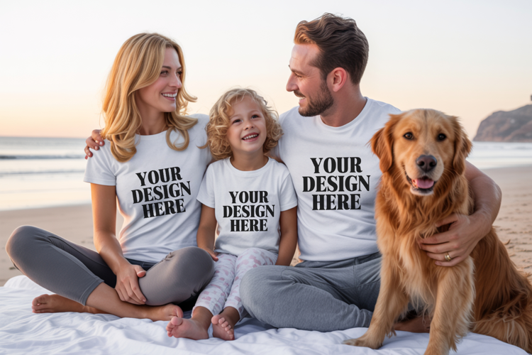 Bella Canvas 3001 Family Group Mockup | Matching T-Shirt Fla