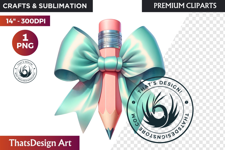 Pastel Coquette Pencil bow Clipart Girly School Supplies