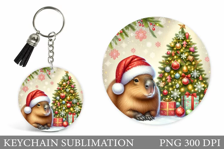 Christmas Capybara Keychain. Christmas Keychain Sublimation