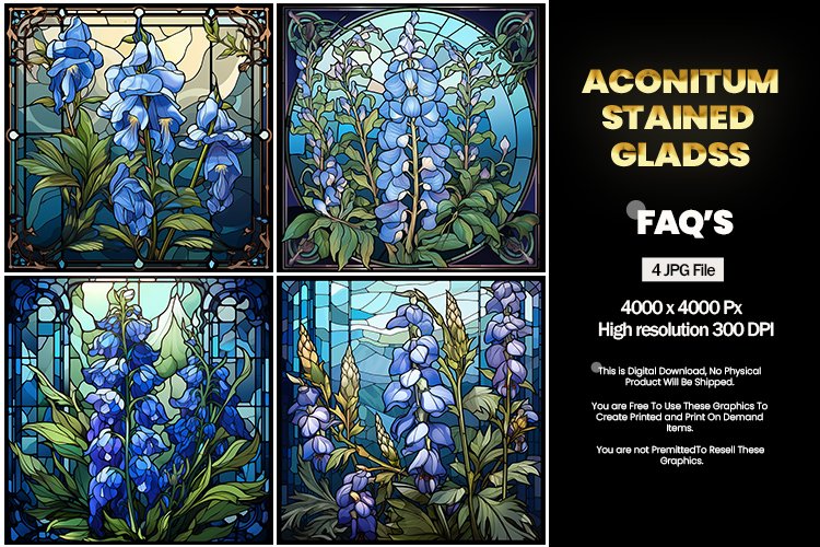 Stained Glass Aconitum Square Coaster - 04 Variations example image 1