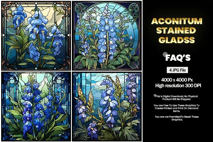 Stained Glass Aconitum Square Coaster - 04 Variations
