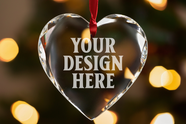 Christmas Heart Crystal Glass Ornaments Mockup