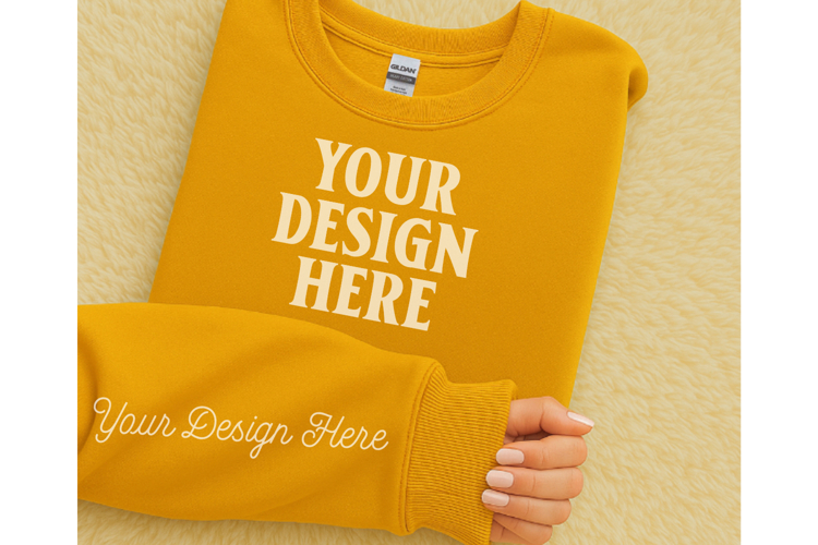 Gildan 18000 Gold Sleeve Sweatshirt Mockup