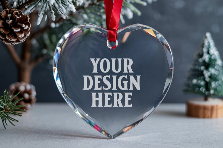 Christmas Heart Crystal Glass Ornament Mockup | Clear Heart example image 1
