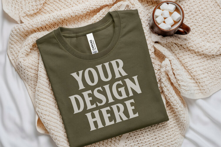 Christmas Bella Canvas 3001 Heather Olive Folded Tshirt Mock example image 1
