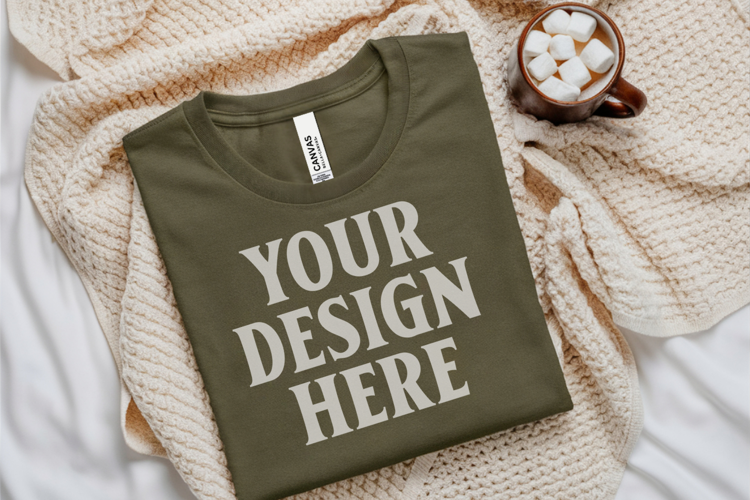 Christmas Bella Canvas 3001 Heather Olive Folded Tshirt Mock