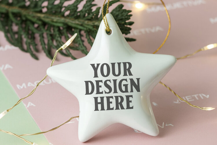 Christmas Star Ceramic Ornaments Mockup | Holiday Star Ornam example image 1