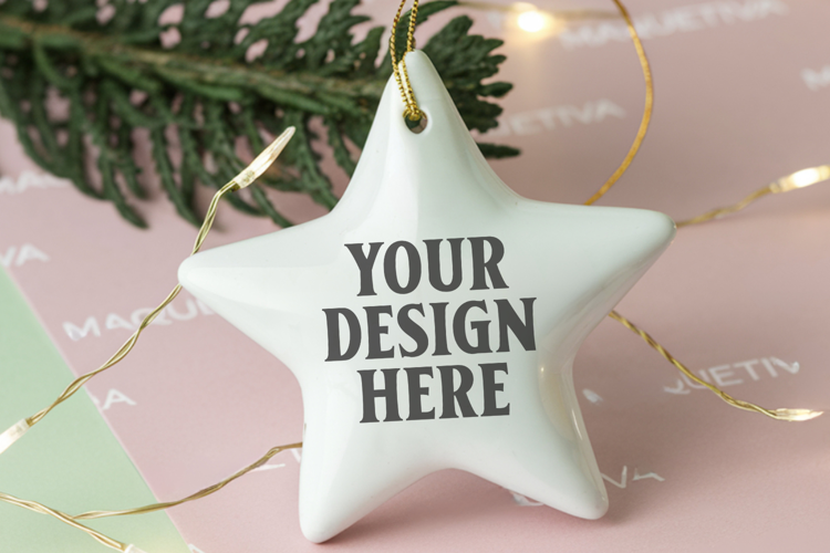 Christmas Star Ceramic Ornaments Mockup | Holiday Star Ornam