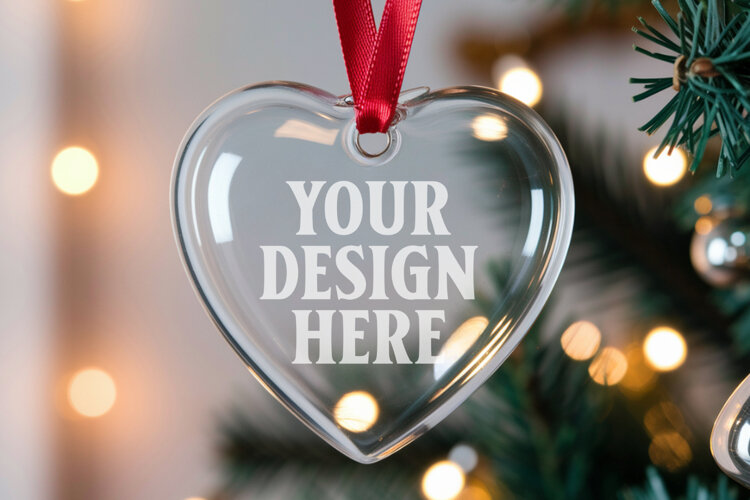 Christmas Heart Glass Ornament Mockup | Hanging Holiday Orna example image 1