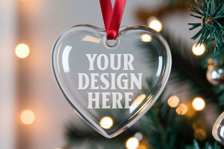 Christmas Heart Glass Ornament Mockup | Hanging Holiday Orna