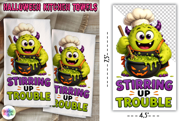 Halloween Kitchen Towel PNG, Stirring Up Trouble