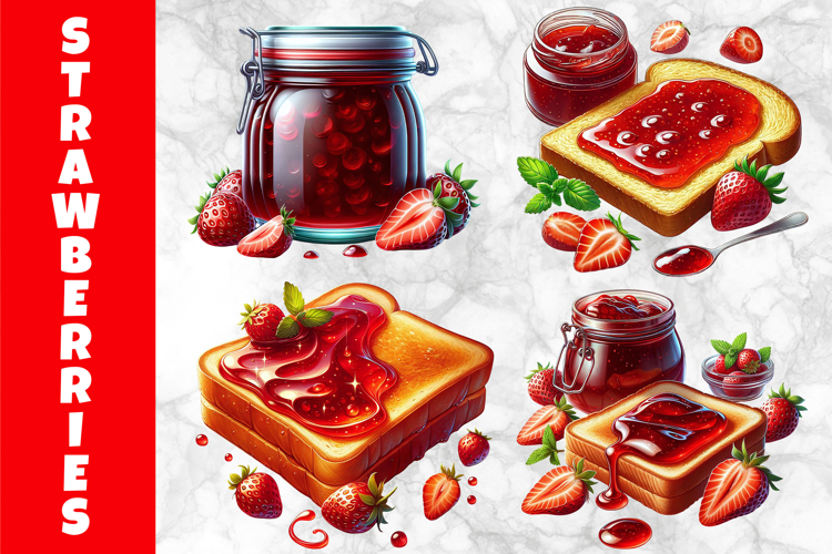 Strawberry Jam Jar Clipart, Breakfast Toast with Marmalade