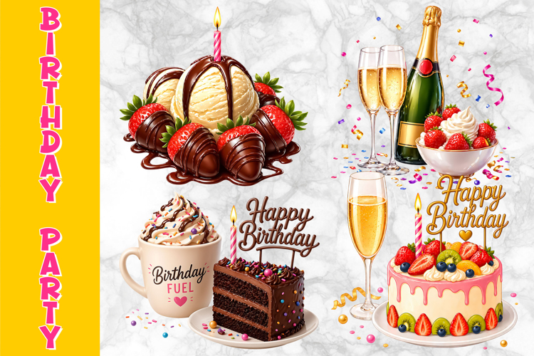 Birthday Accessories Clipart, Desserts & Celebration Treats