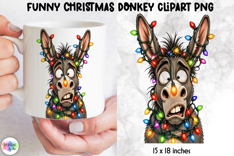 Tangled Christmas Lights Donkey PNG, Funny Clipart
