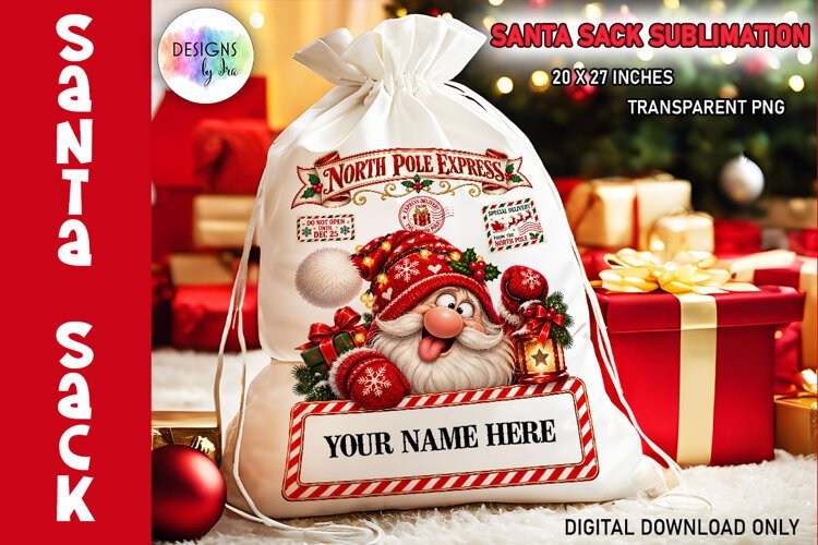 Christmas Gnome Santa Sack Sublimation PNG example image 1