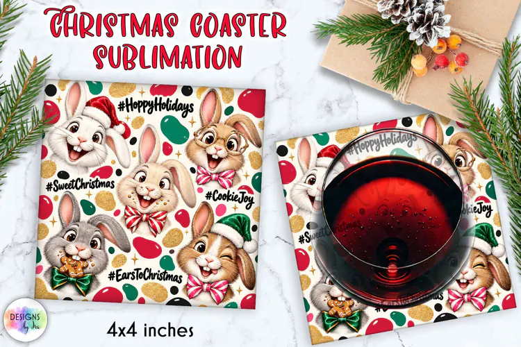Funny Christmas Bunny Coaster Sublimation
