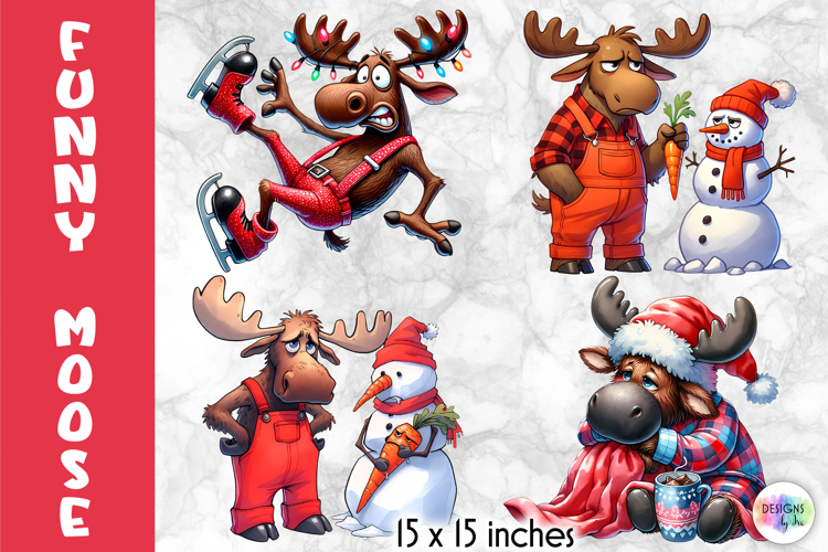 Funny Christmas Moose Clipart, Cute Holiday Animal PNG