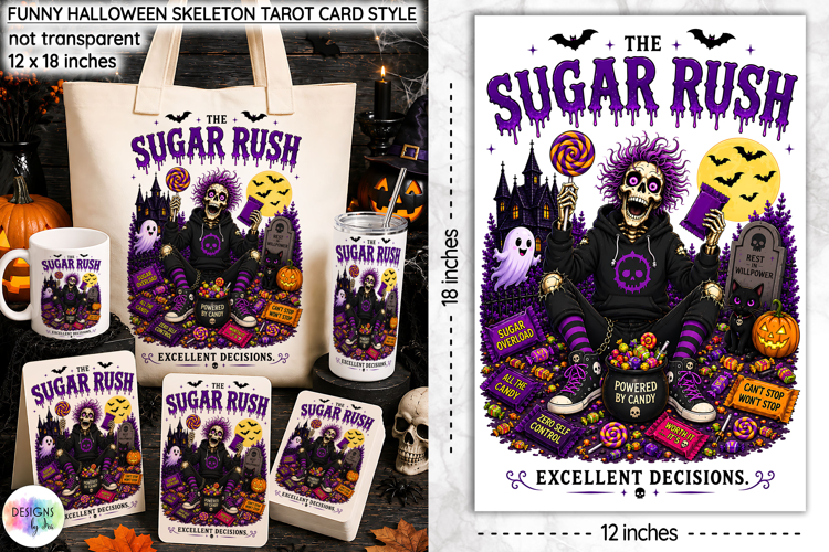 Funny Halloween Tarot Card, Funny Sugar Rush Halloween PNG