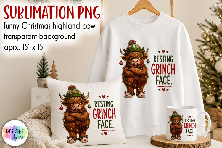 Funny Christmas Highland Cow Sublimation PNG