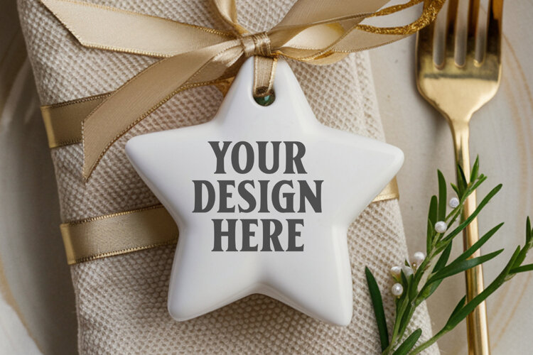 Christmas Star Ceramic Ornament Mockup | Holiday Star Tree example image 1