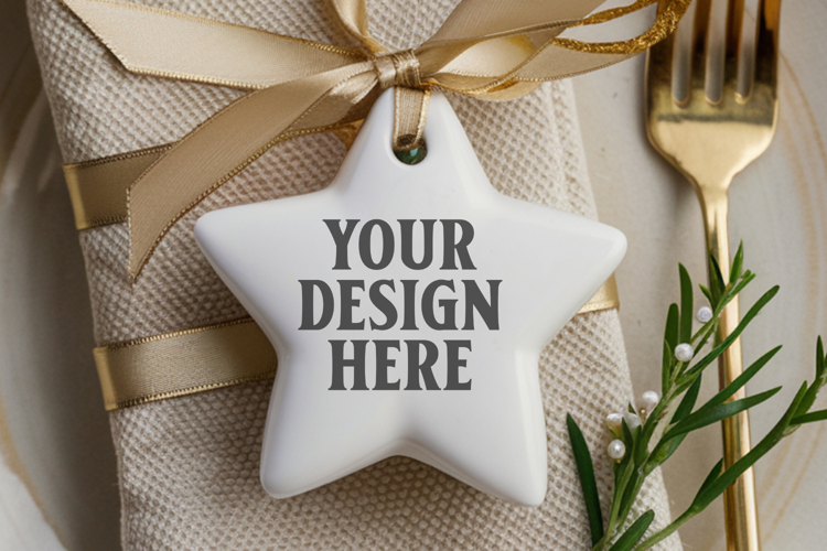 Christmas Star Ceramic Ornament Mockup | Holiday Star Tree