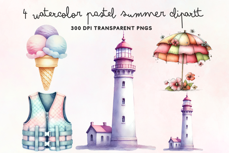 Watercolor Pastel Summer Clipart PNG