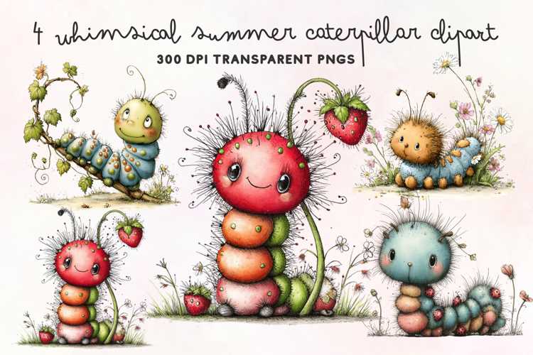 Whimsical Summer Caterpillar Clipart PNG