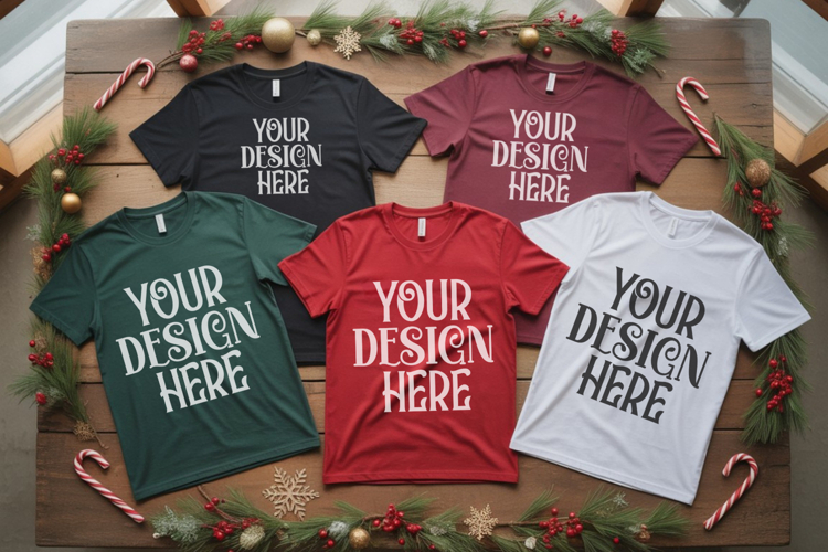 Christmas Family Matching Group T-Shirt Mockups | Holiday Fl