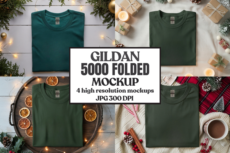 Gildan 5000 Folded Christmas Mockup, G5000 mockup