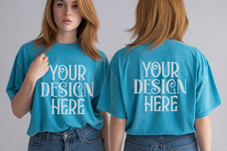 Lagoon Blue Comfort Colors 1717 Front & back T shirt Mockup