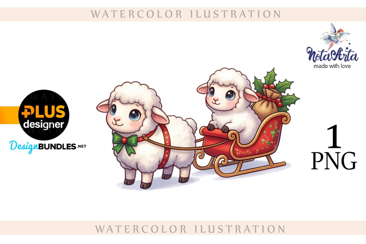 Christmas Sheep in Watercolor Style