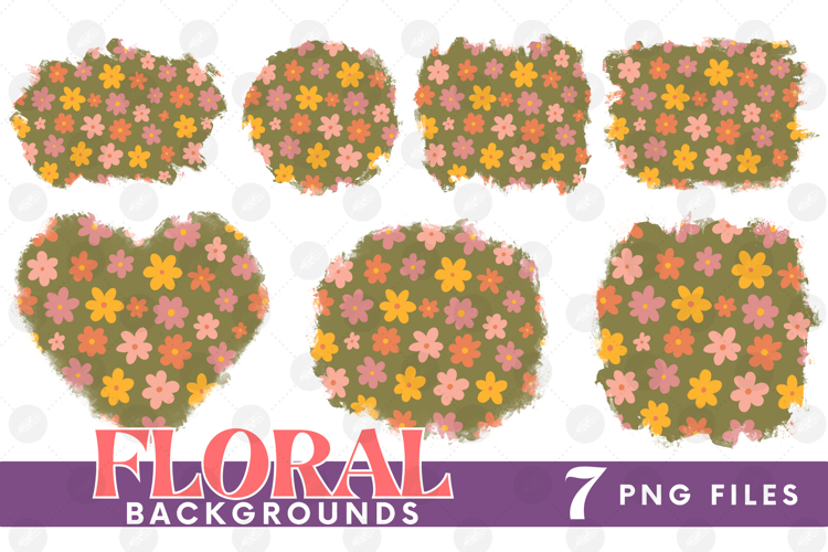Retro Flowers Background Png Floral Paper Sublimation Bundle