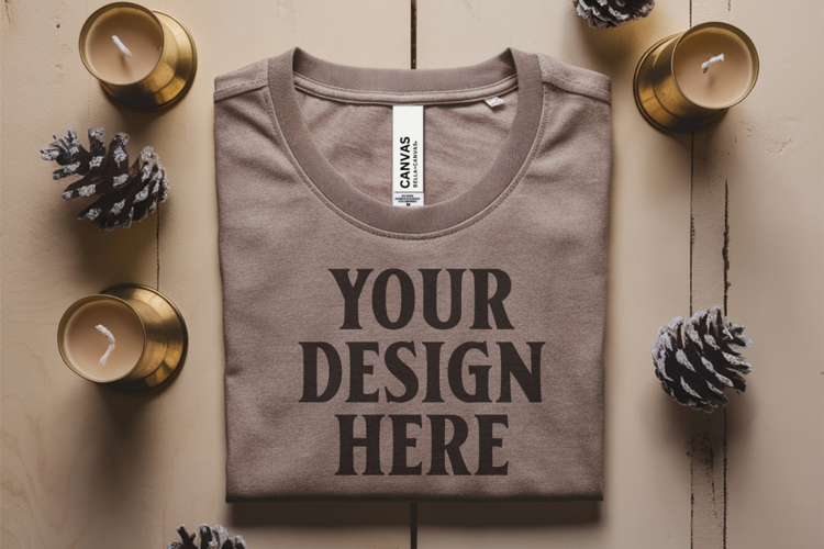 Christmas Bella Canvas 3001 Heather Dust Folded Tshirt Mocku