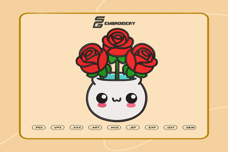Rose Love in a Little Pot Embroidery Designs For Machine
