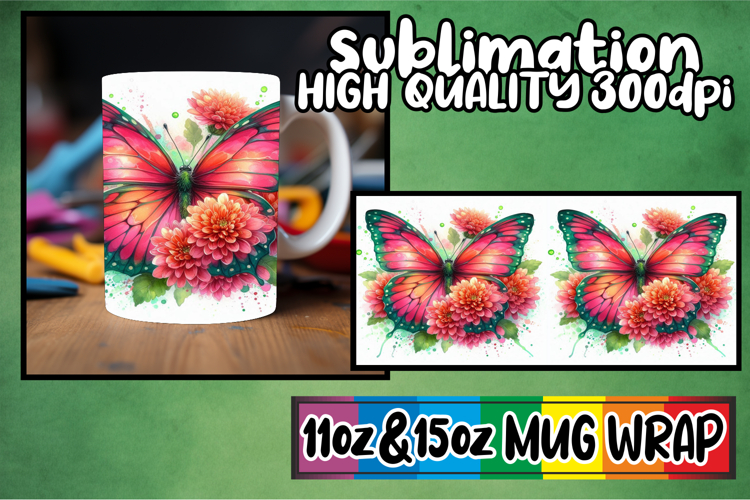Lovely escapes 11oz 15oz mug wrap, Butterfly example image 1