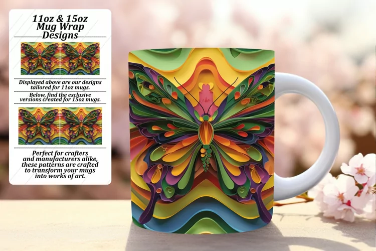 Colorful Butterfly Wonderland: Spring 3D Mug Wrap