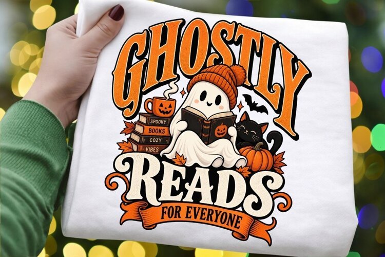 Ghostly Reads for Everyone PNG, Halloween Book Lover example image 1