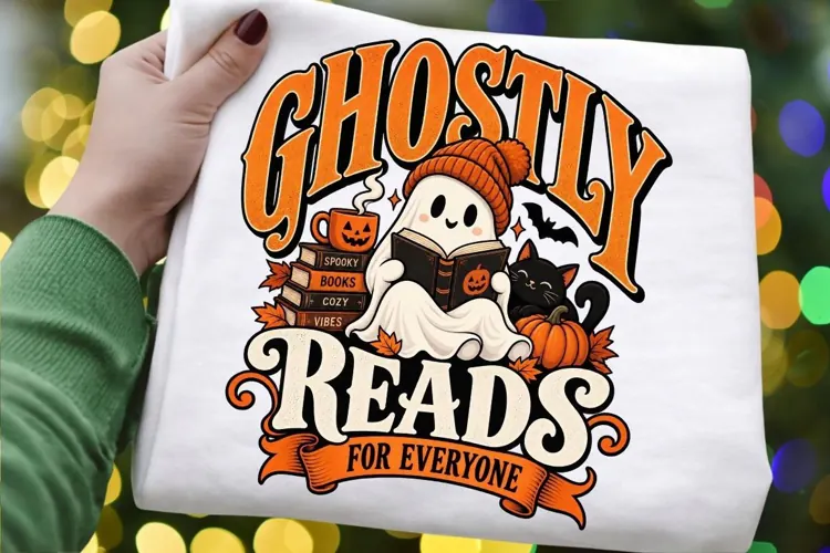 Ghostly Reads for Everyone PNG, Halloween Book Lover