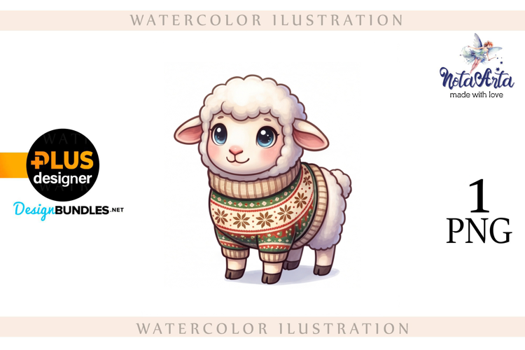 Christmas Sheep in Watercolor Style
