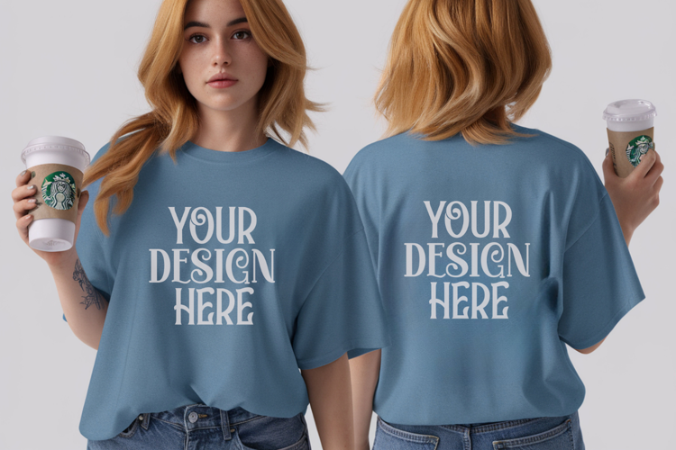 Lagoon Blue Comfort Colors 1717 Front & back T shirt Mockup