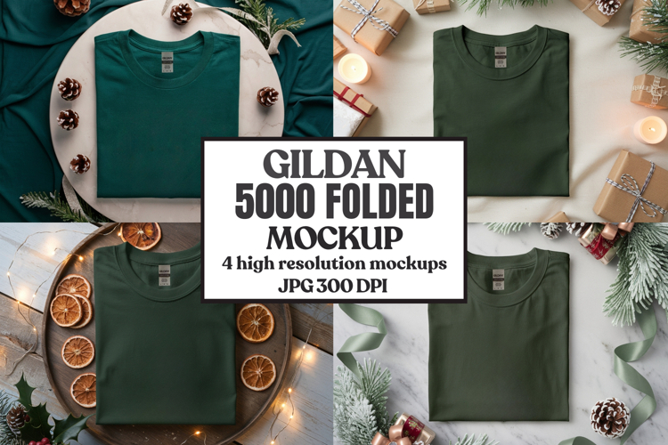 Gildan 5000 Folded Christmas Mockup, G5000 mockup