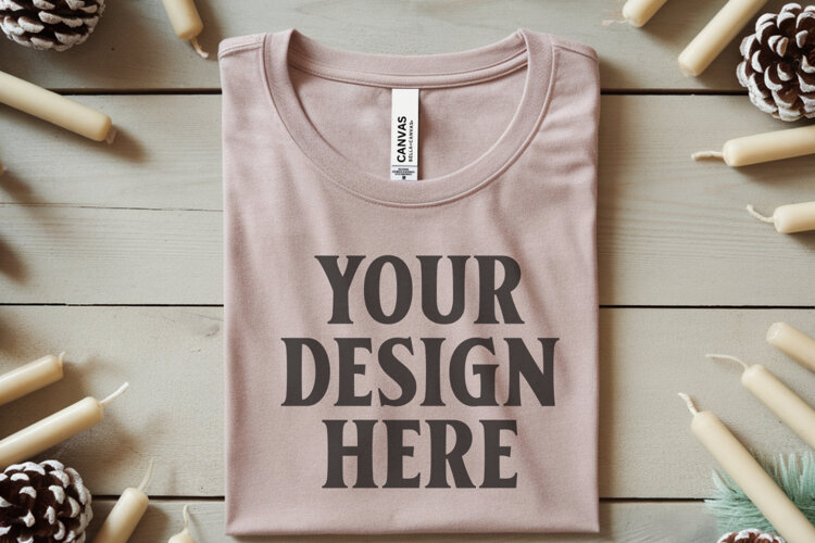 Christmas Bella Canvas 3001 Heather Dust Folded Tshirt Mocku example image 1